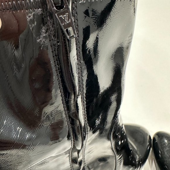 Louis Vuitton Boots Women Size 39 Black Patent Silhouette Ankle Booties Zip - Picture 9 of 16